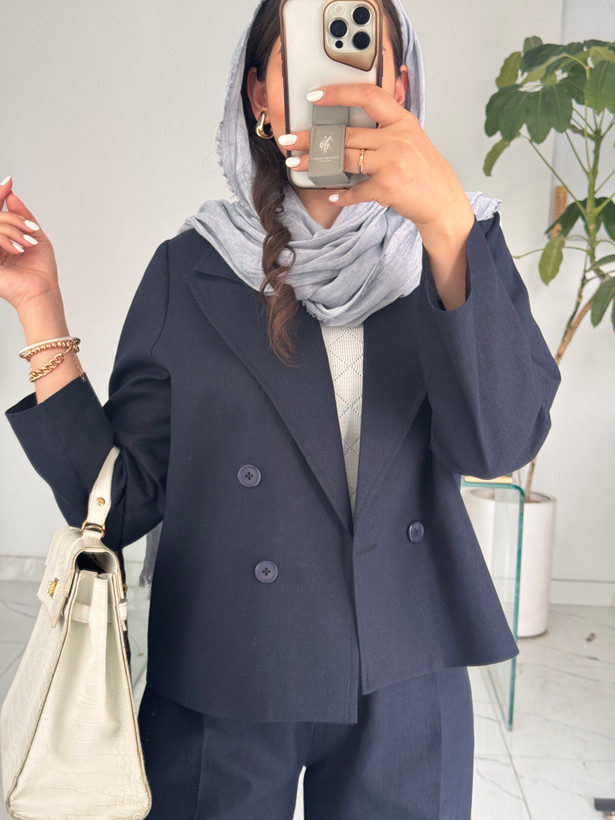کت کراپ زنانه لینن یقه انگلیسی boss