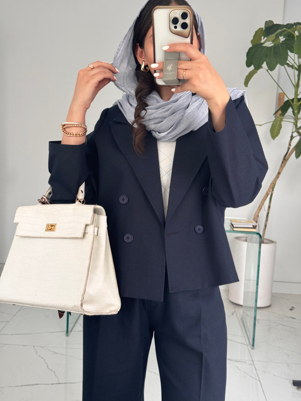 کت کراپ زنانه لینن یقه انگلیسی boss