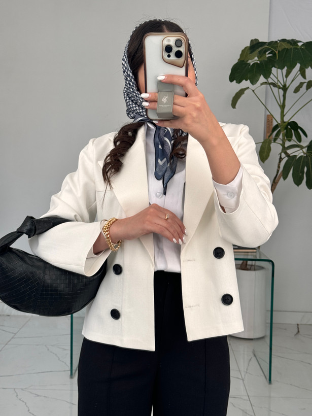 کت کراپ زنانه لینن یقه انگلیسی boss
